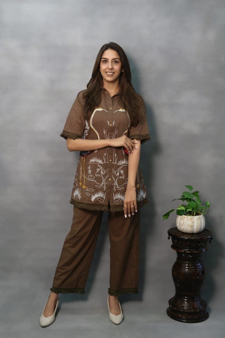 Brown Coord Set with Elegant Embroidery Work